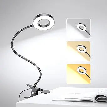 LED Desk Lamp Clip on Light with 3 Color Modes 10 Brightness Ring/Clamp Light 360 Adjustable Neck Dimmable Eye Protection Desk Lamps for Home Office