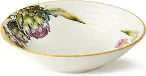 Verdura Set of 4 Pasta Bowls  Vibrant Artichoke Garden Print Stoneware for Pasta, Salad, Grain Bowls & Rustic Italian Meals  Farmhouse Botanical Serveware