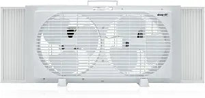 Shop-Air 9" Twin Window Fan with Manually Reversible Airflow  2-Speed Settings, High Airflow 300 CFM, Quiet Cooling, Adjustable Accordion Expanders, Ideal for Home & Office