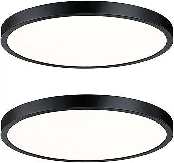 Flush Mount Ceiling Light Fixture, 14 Inch LED Modern Kitchen Light, Slim Dimmable Black Flush Mount Light for Low Ceiling, Laundry, Hallway, Metal and Glass Lighting, 26W, 3000K, 2 Pack