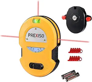 PREXISO Multi Surface Laser Level LED Light Vial, 30Ft Horizontal & Vertical Line Laser with Wall Mount Base, 2 Pins, 10 Sticker, 2 AA Batteries for Hanging Frames & Picture, Construction Gift for Dad