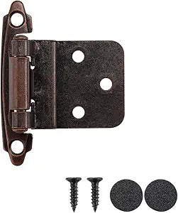 JQK 3/8 Inch Inset Cabinet Door Hinges Oil Rubbed Bronze, 50 Pack 25 Pairs Flush Face Mount Cupboard Self-Closing Kitchen Cabinet Hardware Hinges with Door Bumper, CH201-ORB-P50