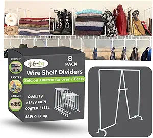 Evelots 8-Pack Wire Shelf Dividers, Clip-On Closet Organizers, Tall Steel