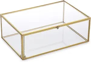 Hipiwe Vintage Glass Keepsake Box - Rectangle Jewelry Display Organizer, Vanity Lidded Home Decor Accent for Storage Trinket Rings Bracelet Rock - X-Large