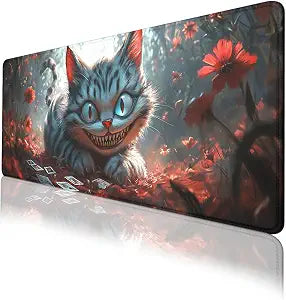 Cats Desk Mat Gaming Mouse Pad Mysterious Wonderland Cheshire Cat Tarot Extended Gaming Mouse Pad Mat with Stitched Edge Non-Slip Base Big Mouse Pad Office Computer Keyboard Laptop Home 31.5"x11.8"