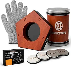 Rolling Knife Sharpener Kit  5-Angle Magnetic Base, 4 Diamond & Ceramic Discs, Cut-Resistant Gloves Included  Professional Manual Knife Sharpener for Kitchen, Chef, Japanese & Pocket Knives
