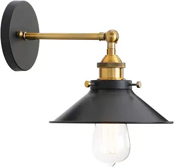 PERMO Vintage Industrial Metal Wall Sconce Lighting 180 Degree Adjustable Wall Lamp (Antique Black)