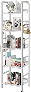 YMYNY 5 Tier Bookshelf, Freestanding Bookcase for Living Room, Bedroom, Home Office, Multi-Functional Storage Rack Organizer, Display Rack with Metal Frame, Rust Resistance, White, UHBC055W
