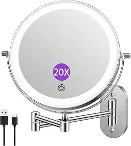 FUNTOUCH 2500mAh Rechargeable Wall Mounted Lighted Makeup Mirror 1X/20X
