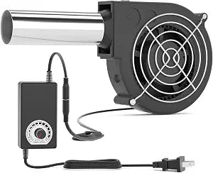 Variable Speed Blower Fan with Speed Controller, Centrifugal Air Blower with Metal Air Duct, Adjustable Speed Squirrel Cage Fan for Wood Stove, BBQ Grill, Fire Pit, Forced Draft Furnace Blower