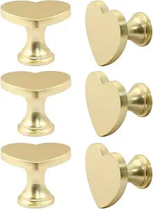 6 Pcs Heart Shape Cabinet Knobs, Brass Gold Pulls for Kitchen