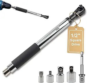 Offset Extension Wrench for Drill - 1/2" Offset Extension Wrench Impact with Versatile 3/8", 1/4" Socket Adapters, Heavy-Duty Ratchet Extender for Tight Spaces, High Torque & Hard-to-Reach Bolts