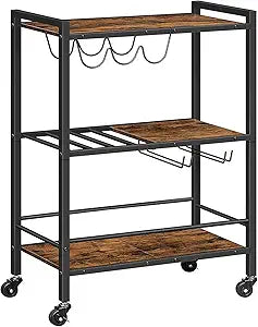 HYGRAD BUILT TO SURVIVE 3 Tier Kitchen Rolling Wooden Bar Cart 23.6'' L X 12.8'' W X 33.9'' H Mobile Beverage Cart On Wheels with Lockable, Storage Shelves for Kitchen Dining Living Room