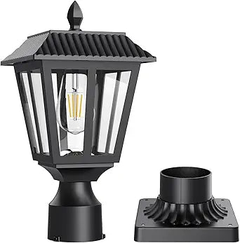Greluna Solar Post Lights, Dusk to Dawn Solar Lamp Post Light with Pier Mount Base, Post Lights Outdoor Waterproof for Garden Yard Landscape Pole Pillar (Cool White)