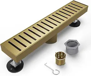 Gold Shower Drain 12 Inch, Modern Linear Shower Drain Brushed Gold