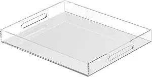 Acrylic Tray 18x14 with Cut Handles - Spill Proof Decorative Tray is an Ideal Countertop Organizer for Living Rooms, Ottoman Coffee Tables, Offices, Kitchens & Serving Guests