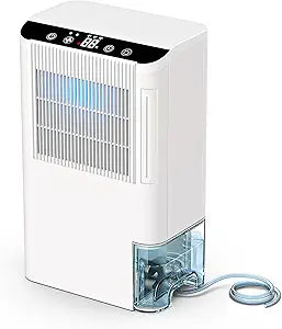 Dehumidifiers for Home, 2000 Sq.Ft Small Dehumidifier with 3.3ft Drain Hose, 2.5L Tank, Timer Sleep Mode, Portable Dehumidifier for Basement, Bedroom, Bathroom (Pearl White)