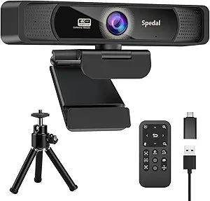 Spedal 4K Webcam with Tripod, Wide Angle 120 USB Webcam, Sony 1/2.8' Sensor, Dual Microphones, Remote Control, Auto Focus for Video Conferencing, Online Meetings, Streaming, Zoom & Teams