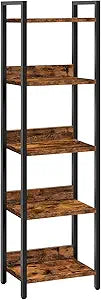 MAHANCRIS Bookshelf, 5-Tier Bookcase, Standing Book Shelf for Small Space, Storage Shelf Organizer, for Living Room, Bedroom, Study, Balcony, Rustic Brown and Black BKHR5501