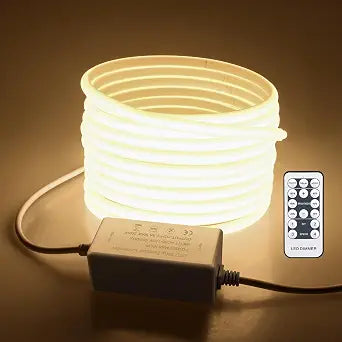 32.8FT COB LED Strip Lights Outdoor Waterproof LED Rope Light Dimmable with Remote 3000K Warm White AC 110V ~120V Connectable LED Flexible Light Strip for Indoor Garden Building Commerical 10M