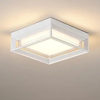 Modern White LED Flush Mount Ceiling Light Outdoor, 120V 24W 3000K Warmlight 9 inch Square Overhead Ceiling Porch & Patio Lights, Waterproof Suitable for Wet Areas