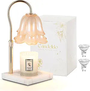 Candeldo Candle Warmer Lamp with Timer: Flower Candle Warming Lamp with Marble Base Height Adjustable Wax Warmer Dimmable Modern Kitchen Bathroom Decor Mom Birthday Gift for Grandma