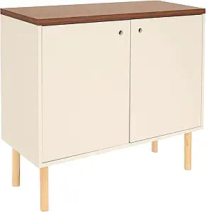 Sunnydaze Mid-Century Modern 2-Door Accent Cabinet with Shelves - for Dining Room, Living Room, or Bathroom - Latte