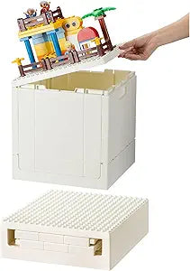 SHIMOYAMA Plastic Foldable Kid Storage Box, 25L Storage Toy Bins with Building Base for Duplo Bricks, 26Qt. Toy Chest for Duplo Blocks, White