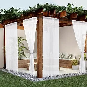youleyar Sheer Outdoor Curtains for Patio Waterproof 4 Panels Linen Look Rod Pocket Indoor Ivory Voile Curtain for Living Room, Bedroom, Porch, Pergola, Cabana, Gazebo(52x120 Inch, White)