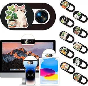 30Pcs 10 Styles Cat Camera Cover Slide Cute 0.04 Inch Ultra Thin Webcam Cover Slide for Mini PC Phone Laptop Desktop Tablet Cat Plants Plastic Durable Privacy Protectors for Home Work Use