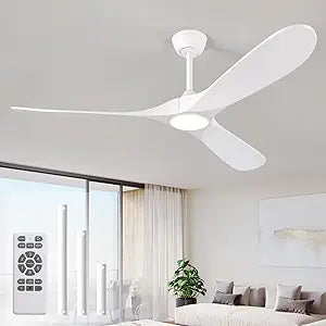 52" Ceiling Fan with Light and Remote, 6-Speed Dimmable Outdoor Ceiling Fan, High CFM Quiet 3 Blade Wood Ceiling Fan, Modern Propeller Ceiling Fan for Outdoor Indoor Living Patio Porch (White)