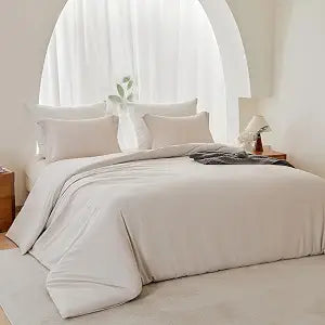 MIOTO Oversized King Duvet Cover 120x98-3 Pieces Prewashed Cotton-Like Extra Soft Bedding Set, Includes 1 Duvet Cover with Zipper Closure & 2 Pillow Shams(120x98, Beige)