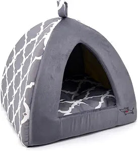 Best Pet Supplies Cat Bed for Indoor Cat, Domed Tent House with Removable Pillow, Covered Cat Cave for Small Dog, Puppies and All Breeds of Cats - Gray Lattice, 19 x 19 x H:19"