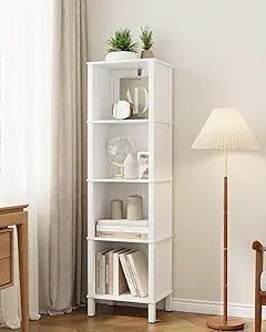 Bookshelf, Modern 4-Tier Bookcase, Open Storage Book Shelf, 11  14.2  50.4 Inches, Small Narrow Bookshelves for Living Room, Home Office, Bedroom, White