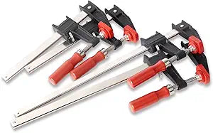 BESSEY GSCC4PK-C Clamp Set for Woodworking, F-style with Wood Handle, Replaceable Pads, 2 x 6 In and 2 x 12 In, 600 lb, Red/Black/Silver