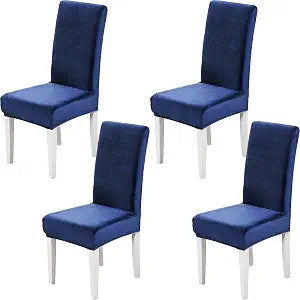 Soft Velvet Dining Chair Covers for Dining Room Set of 4 Pack Velvet Slipcovers Chairs Cover Stretch Slipcover, Blue
