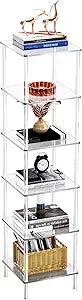 Acrylic Bookshelf, Small Bookcase, Standing Freestanding Corner Storage Shelves Display Shelf for Living Room, Bedroom (Clear, 6 Tier)