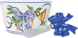 Boston International Small Ceramic Dip Bowl and Spreader Serving Set, 12 Ounces, Angel