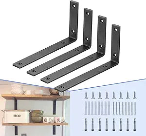 CLT Black Shelf Bracket, 10 X 4.7 Quarter Inch (1/4") Thick- Max Load: 440 lb Rustic Industrial Modern Farmhouse Heavy Duty Cold Rolled Steel Bracket for DIY Table Bench, Pack of 4