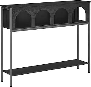 HOOBRO Console Table, Entryway Table with 3-Tier Storage, Narrow Sofa Table Behind Couch with Arched Design for Living Room, Entrance, Hallway, Black BB106XG01