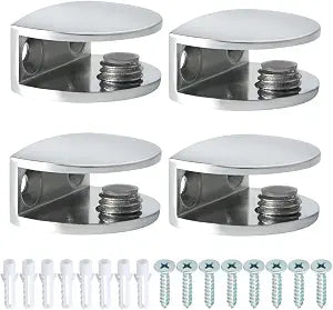 Alise Glass Shelf Brackets Chrome,Holders for 6-10mm Thick Shelves,4P