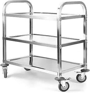 Nisorpa 3 Tier Stainless Steel Utility Cart L37.4 x W19.68 x H37.4 Inch Kitchen Rolling Carts with Wheels Serving Trolley Catering Storage Shelf with 2 Lockable Wheels for Hotel Restaurant Home Use
