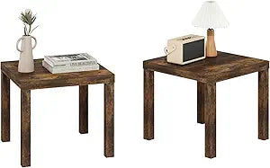 Furinno Classic Side Table Set of 2, Square Modern End Table with 1.8" Triple Thick Tabletop, Simple Night Stand, Bedside Table, Toolless Assembly, for Living Room, Bedroom, Amber Pine