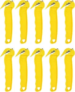Thornton's Office Supplies Disposable Film Cutter, Sharp & Durable Steel Blade, Safe and Efficient Cutting Design for Shrink Wrap, Stretch Wrap, Tape, and Plastic Straps, Yellow (10)