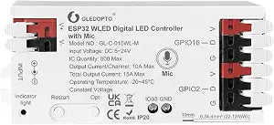 GLEDOPTO ESP32 WLED LED Strip Controller with Mic Microphone Music Dynamic Mode RGB IC DIY Lighting App Easy Wiring for WS2811 WS2812 SK6812 TM1814 WS2813 WS2815 Addressable FCOB Strip Light