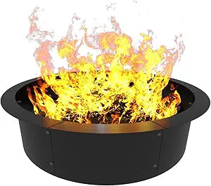 Round Outdoor Fire Pit Ring Insert 31-Inch Inner 35-Inch Outer Diameter, Heavy Duty Metal Steel DIY Firepit Liner Campfire Rings for Outside Wood Burning Above or In-Ground, Black