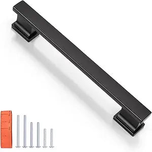KNOBWELL 6 Pack Matte Black Solid Cabinet Pulls 5 Inch(128mm) Hole Center Kitchen Cabinet Handles,Cabinet Hardware for Cupboard Drawer Pulls