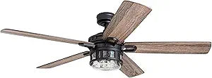Honeywell Bonterra 52 Inch Ceiling Fan with LED Light and Remote Control, 5 Blades, Modern Fan for Rooms Over 400 Sq Ft, Matte Black