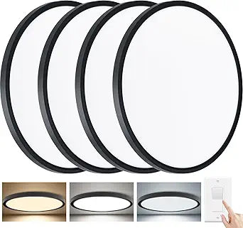 3520LM Dimmable LED Flush Mount Ceiling Light, 15.8 Inch Edge-Lit Flat Fixture, 3000K/4000K/5000K 3 Color Temperature Selectable, Close to Ceiling Lighting for Bedroom Kitchen Laundry,4Pack Black