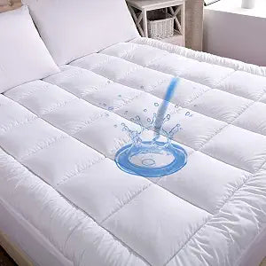 WhatsBedding Waterproof Mattress Topper King Size Cotton Top Down Alternative Filling Pillowtop Mattress Topper Cover-Fitted Quilted (Waterproof King)